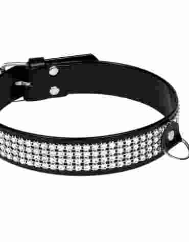 Whips Vegan Czarna obroża damska z kryształkami 3 cm