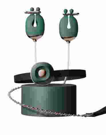 Qingnan No.2 Vibrating Nipple Clamps and Choker Set Green