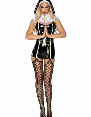 Leg Avenue przebranie zakonnicy Vinyl Sinful Sister Romper L