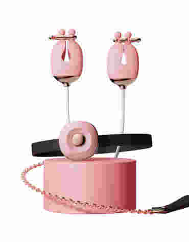 Qingnan No.2 Vibrating Nipple Clamps and Choker Set Pink