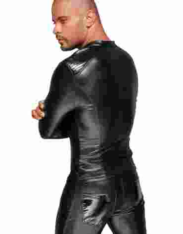 H052 Powerwetlook men's jacket with pleated PVC epaulets XL