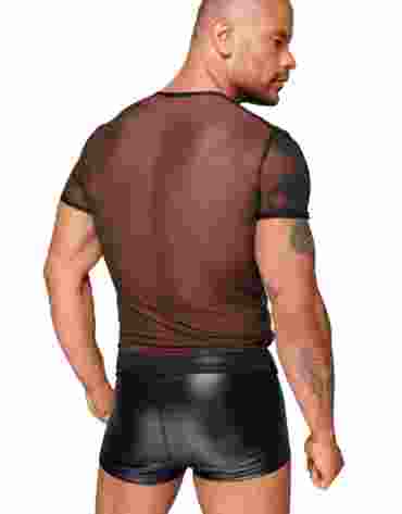 H055 Tulle men's shirt with decorative PVC pleats in the front L