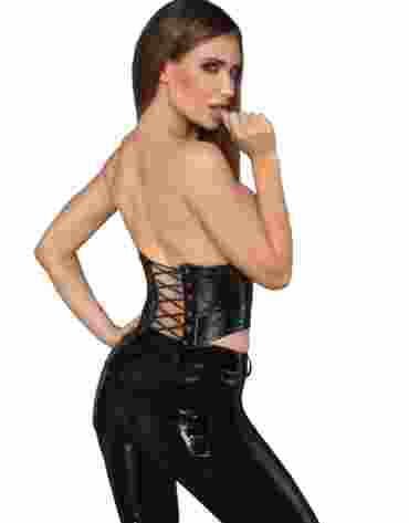F211 Lacquered eco leather corset wit fishbones XL