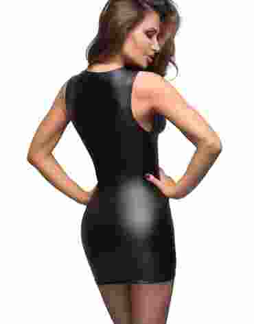 F168 Powerwetlook minidress with lace cleavage S