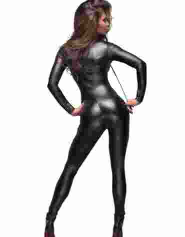 F162 Powerwetlook overall with leash and two-way zipper M