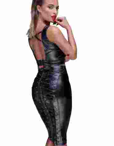 F152 Powerwetlook pencil skirt with long zipper M