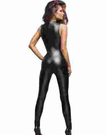 F167 Sleeveless powerwetlook overall with lace M