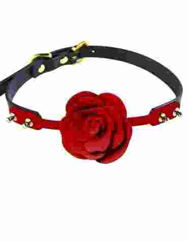 Silikonowy knebel w kształcie róży z czarnymi paskami Zalo & Upko Doll Series Rose Ball Gag