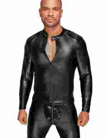 H052 Powerwetlook men's jacket with pleated PVC epaulets M