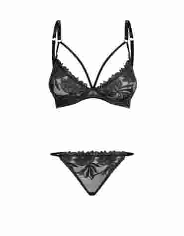 Petitenoir Set ouf of plunge underwired bra with embroidery and brief M