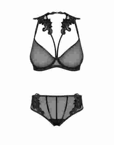 Petitenoir Tulle BPetitenoir Set out of plunge underwired bra with embroidery and briefody Ouvert M