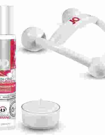 Zestaw do masażu z żelem, świeczką i masażerem System JO All-In-One Massage Kit