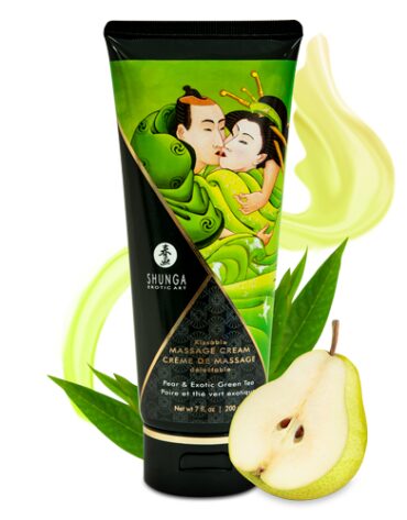 Jadalny krem do masażu o smaku gruszki i zielonej herbaty Shunga Kissable Massage Cream Pear & Exotic Green Tea 200 ml