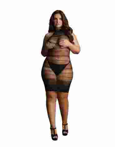 Le Désir High Lace Neck Net Mini Dress Black OSX