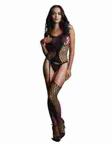 Le Désir Fence Suspender Bodystocking Black OS