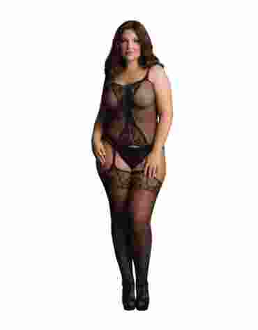 Le Désir Fishnet and Lace Bodystocking Black 022 OSX