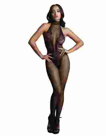Le Désir Fishnet and Lace Bodystocking Black OS