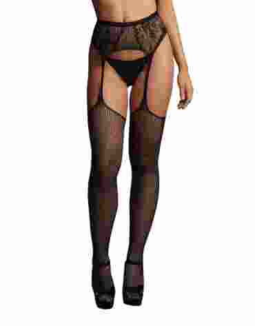 Le Désir Fishnet and lace garterbelt stockings Black OS
