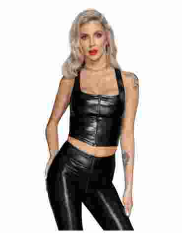 Noir Handmade F275 Snake wetlook top with front zipper XL