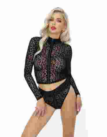Noir Handmade F289 Leopard flock top with long sleeves XL