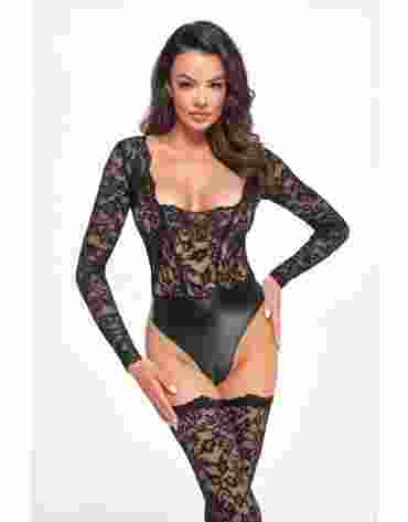 Noir Handmade F296 Psyche bodysuit of lace and wetlook M