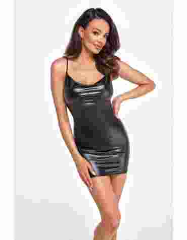 Noir Handmade F307 Mirage wetlook mini dress with jewelry rhinestone chain S