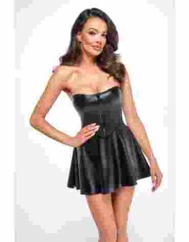 Noir Handmade F308 Dreamer wetlook corset mini dress with front zipper S