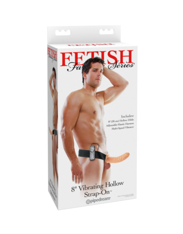 Pipedream Fetish Fantasy Series 8" Vibrating Hollow Strap-On Light/Black