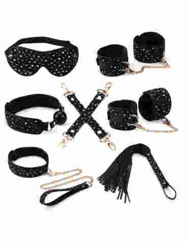 Liebe Seele zestaw Stary Nights 7pcs Bondage Kit Black Stary PU