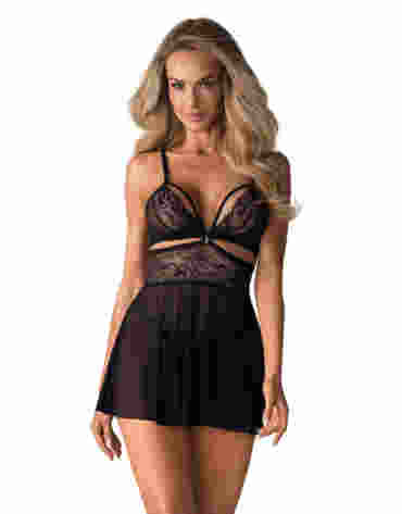Babydoll Ze Stringami Czarny 2Xl/3Xl Obsessive