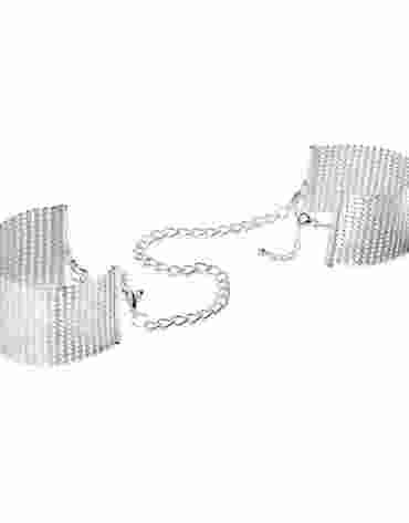 Kajdanki z metalowych płytek Bijoux Indiscrets Desir Metallique Silver Metallic Mesh Handcuffs
