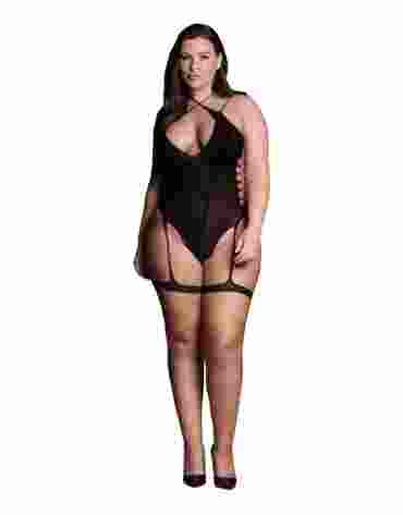 Le Désir Metis XVI - Body with Garters Crossed Neckline Black OSX