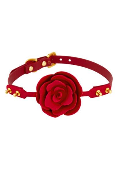 Silikonowy Knebel W Kształcie Róży Z Czerwonymi Paskami Zalo & Upko Rose Ball Gag Red Straps UPKO