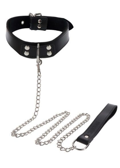 Obróżka Ze Smyczą Elegant Collar And Chain Leash Black Taboom