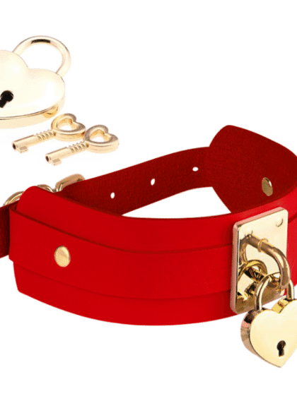 Obróżka Z Kłódką Heart Lock & Key Collar Burgundy/Gold Kinky Diva