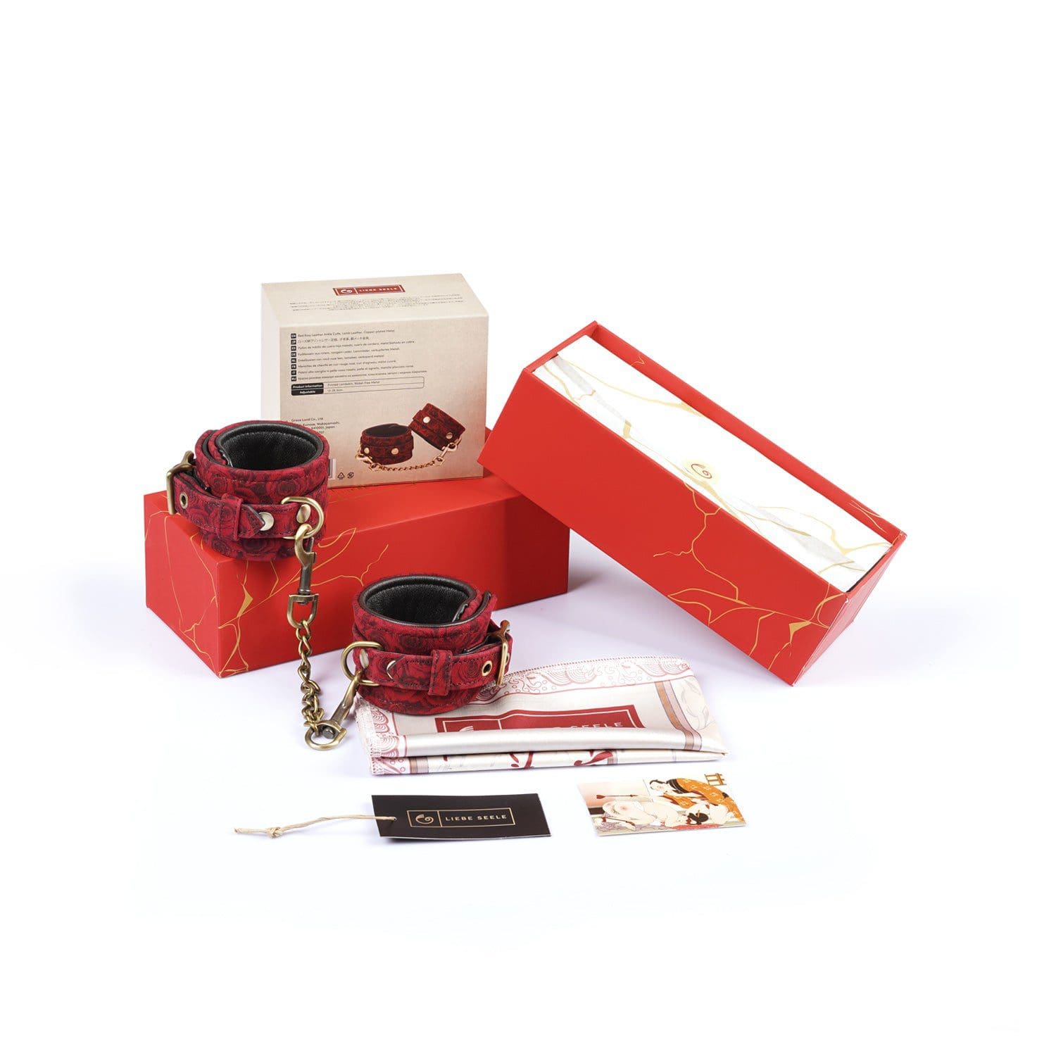 Kinbaku Ukiyoe Red Rosy Lamb Leather Ankle Cuffs Liebe Seele 4 Kinbaku Ukiyoe Red Rosy Lamb Leather Ankle Cuffs Liebe Seele