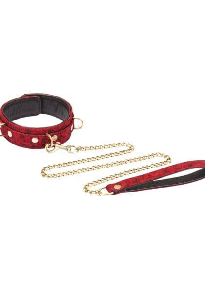 Kinbaku Ukiyoe Red Rosy Leather Collar And Leash Liebe Seele