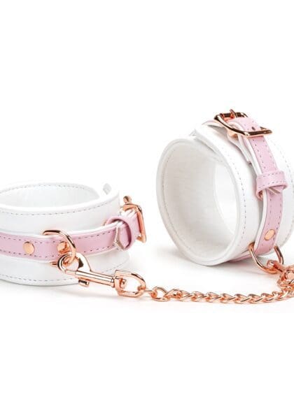 Kajdanki White & Pink Fairy Goat Leather Ankle Cuffs Liebe Seele