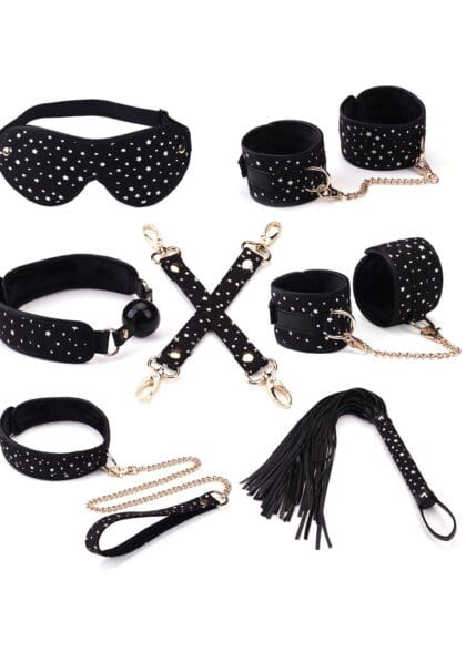 Zestaw Stary Nights 7Pcs Bondage Kit Black Stary Pu Liebe Seele