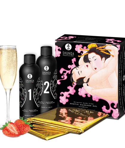Zestaw Żeli Do Masażu O Zapachu Szampana Z Truskawkami Strawberry & Champagne 2 X 250 Ml Shunga
