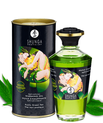 Organiczny Jadalny Olejek Rozgrzewający Do Miejsc Intymnych O Smaku Zielonej Herbaty Aphrodisiac Warming Oil Exotic Green Tea 100Ml Shunga