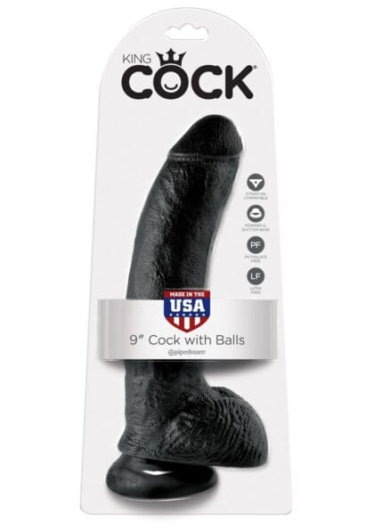 9' Cock With Balls Black Dildo Z Jądrami Czarne 23Cm King Cock