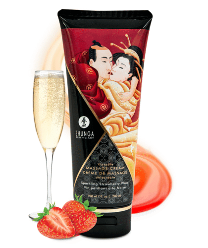 Jadalny krem do masażu o smaku szampana z truskawkami Shunga Kissable Massage Cream Sparkling Strawberry Wine 200 ml