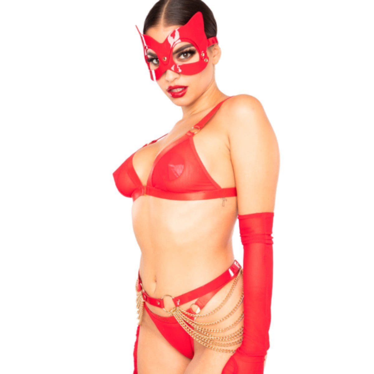 Maska na oczy High Gloss Cat Mask Red/Gold Kinky Diva 7 Maska na oczy High Gloss Cat Mask Red/Gold Kinky Diva