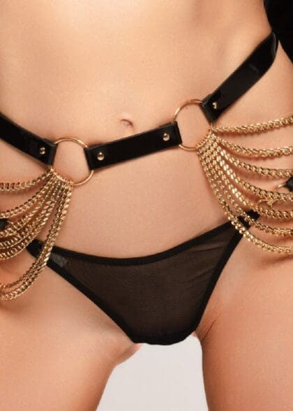 Pasek na talię High Gloss Chain Belt Black/Gold Kinky Diva