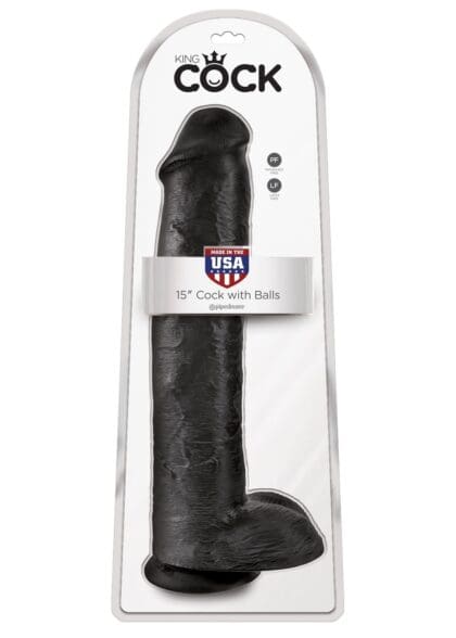 King Cock 15" Cock with Balls Black