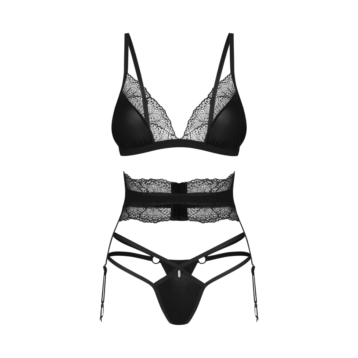Komplet Koronka Tiul Obsessive Lobellis M/L – Czarny 8 338818 4