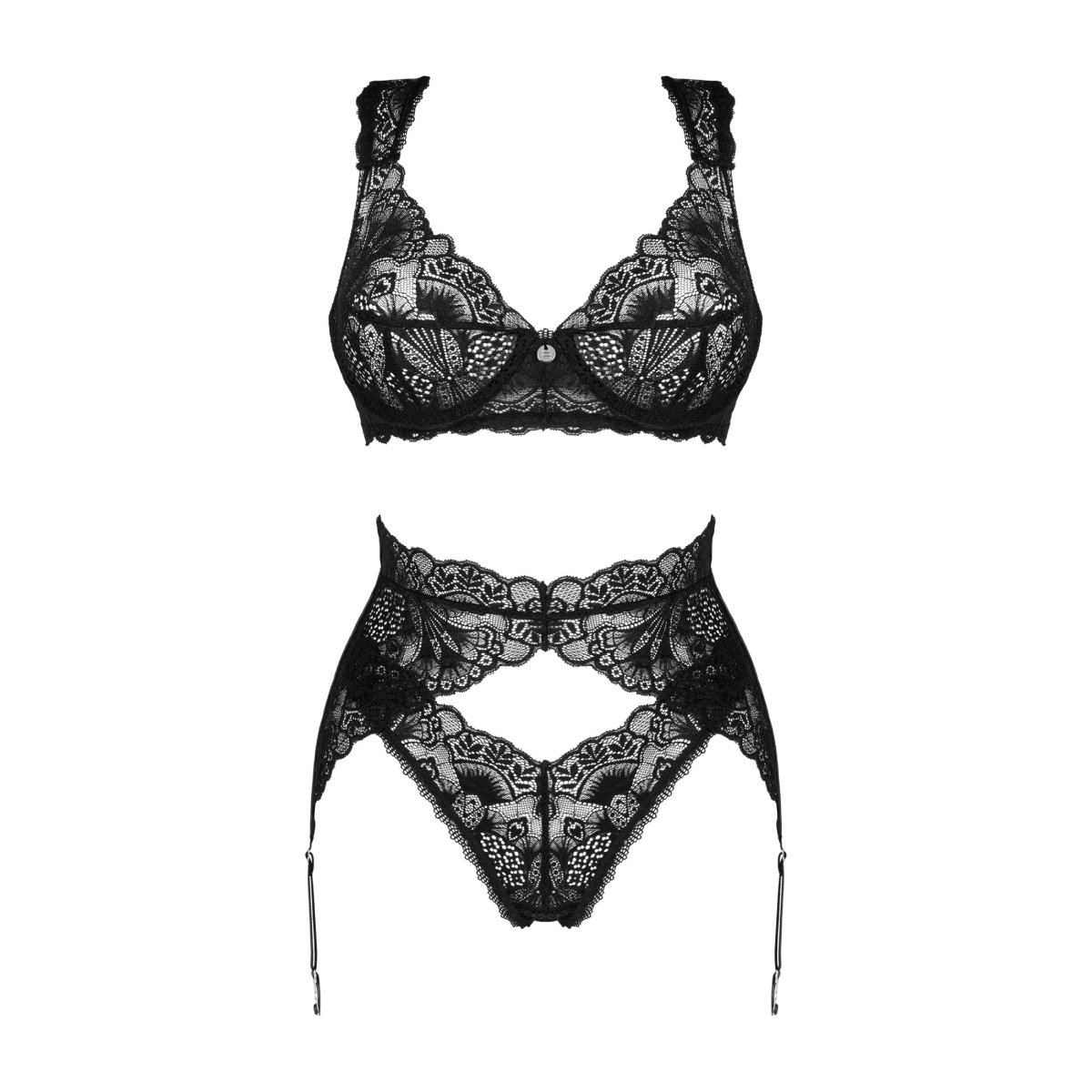 Koronkowy komplet Obsessive Donna Dream XS/S – Czarny 1 Komplet 3-częściowy Donna Dream XS/S Obsessive