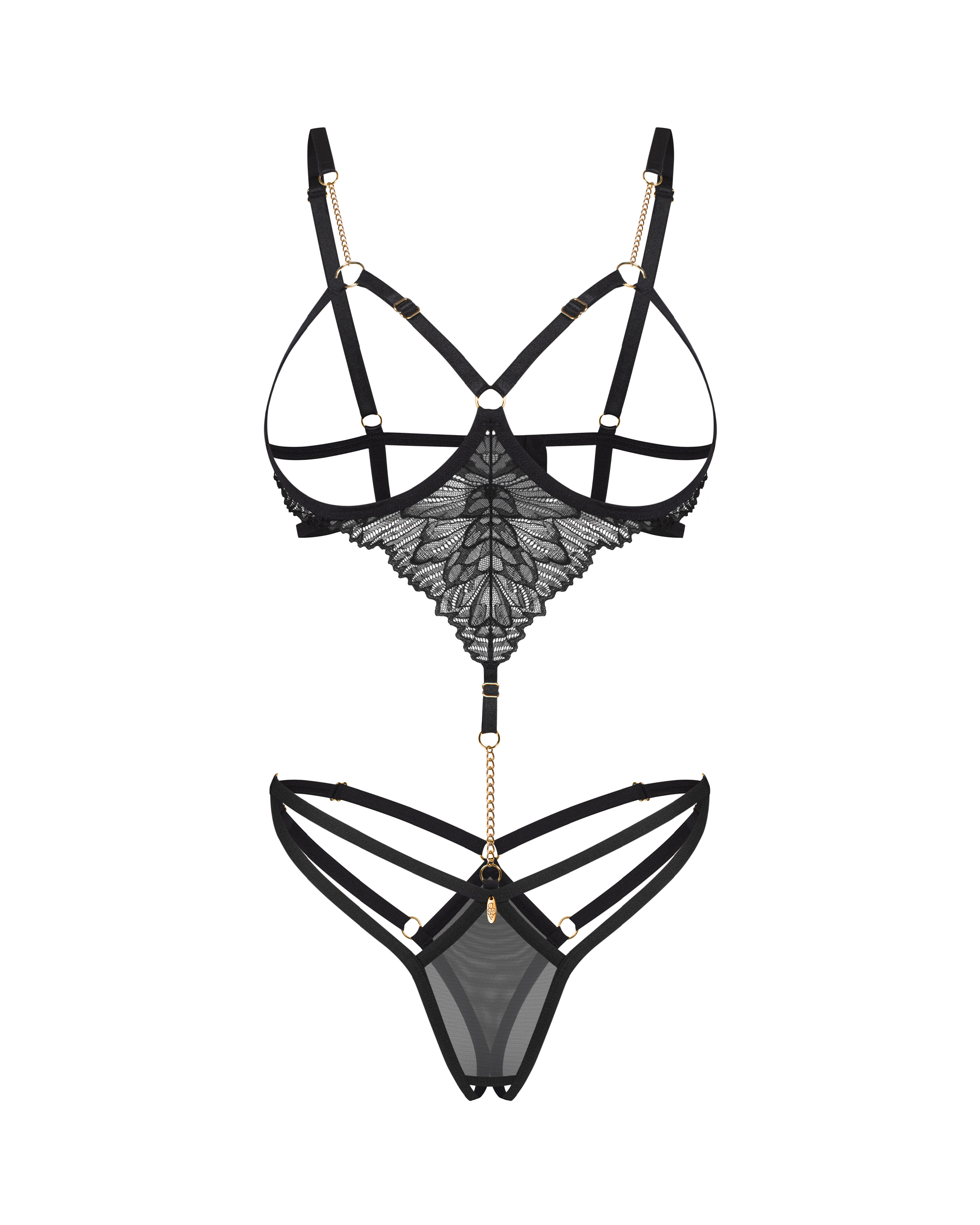 Otwarte koronkowe body Obsessive Matildea Black S/M 8 339130 6