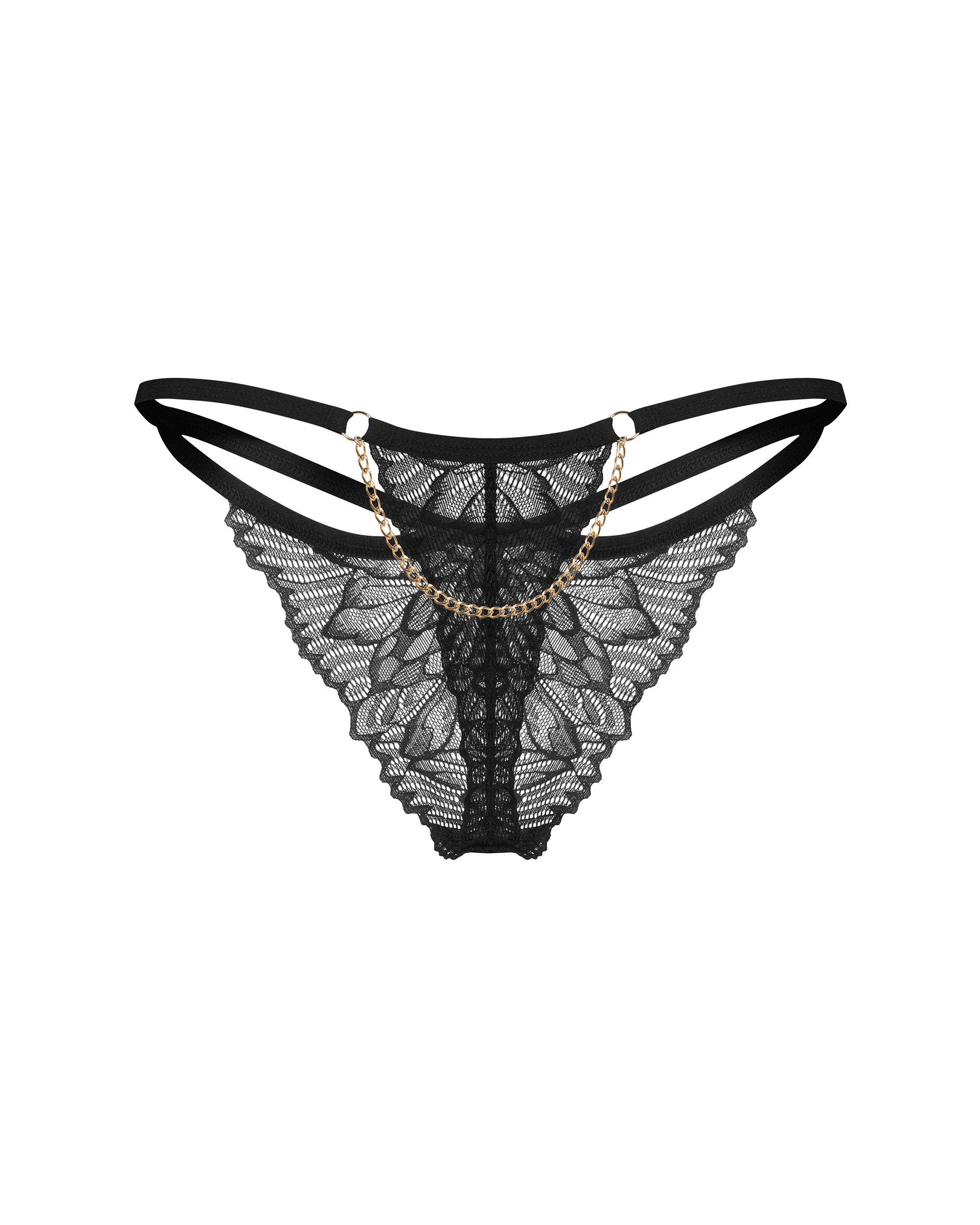 Koronkowe stringi Obsessive Matildea S/M: czarne z paskami 4 Stringi Matildea Black S/M Obsessive